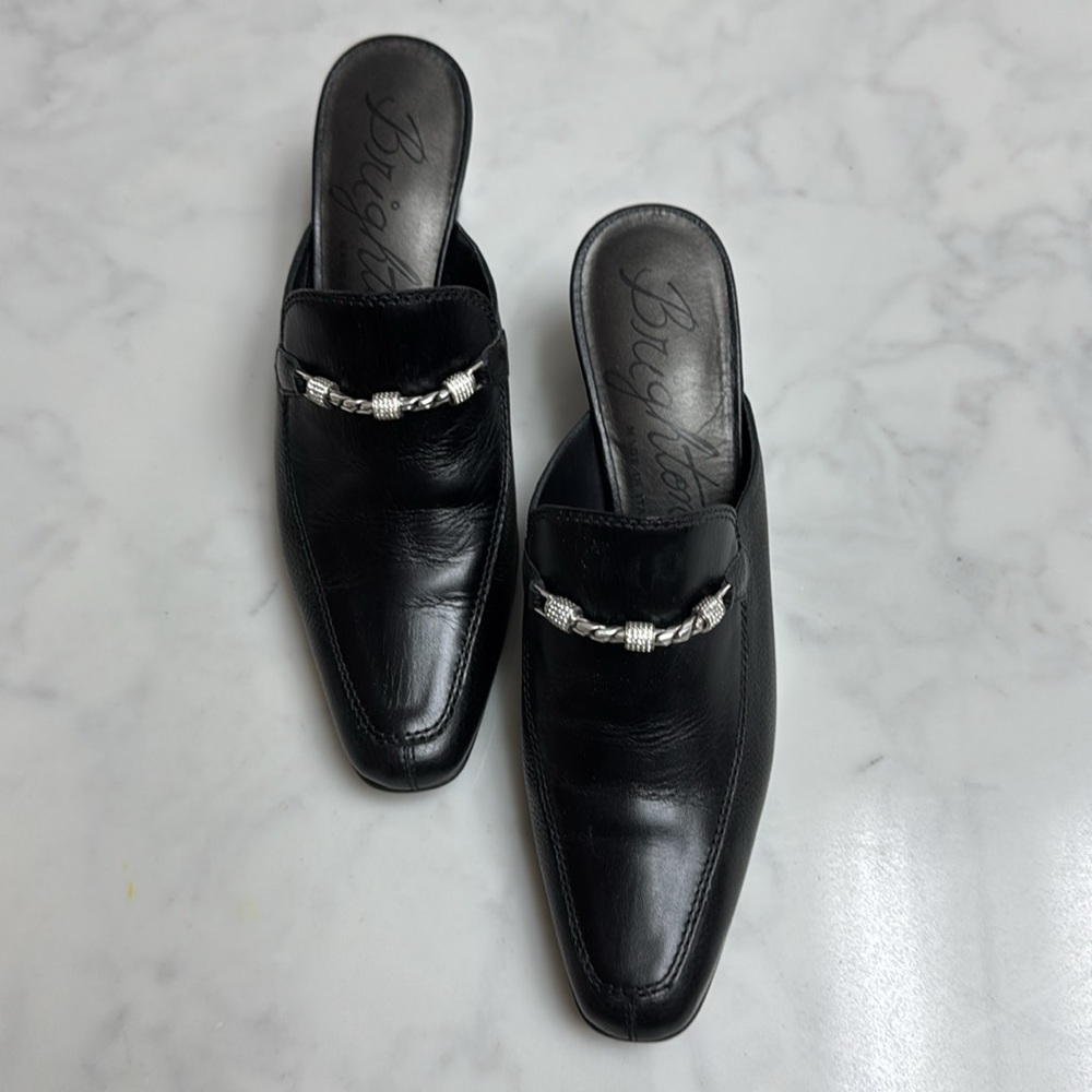 Brighton TEAH BLACK Leather Mules 7.5 M (Worn Once)